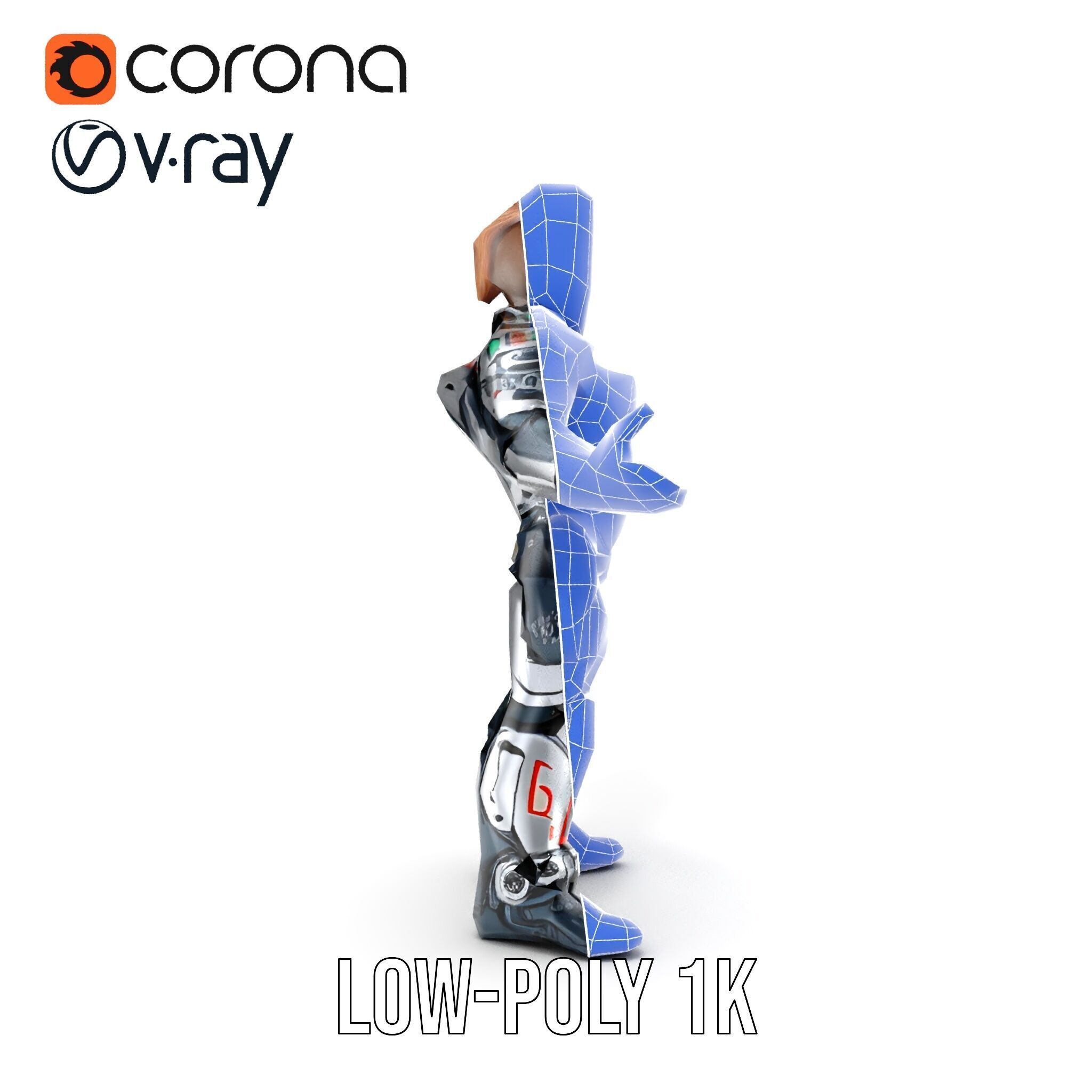 Cyberpunk Warrior Character  Fully Rigged and Animated Low-poly 3D model_19