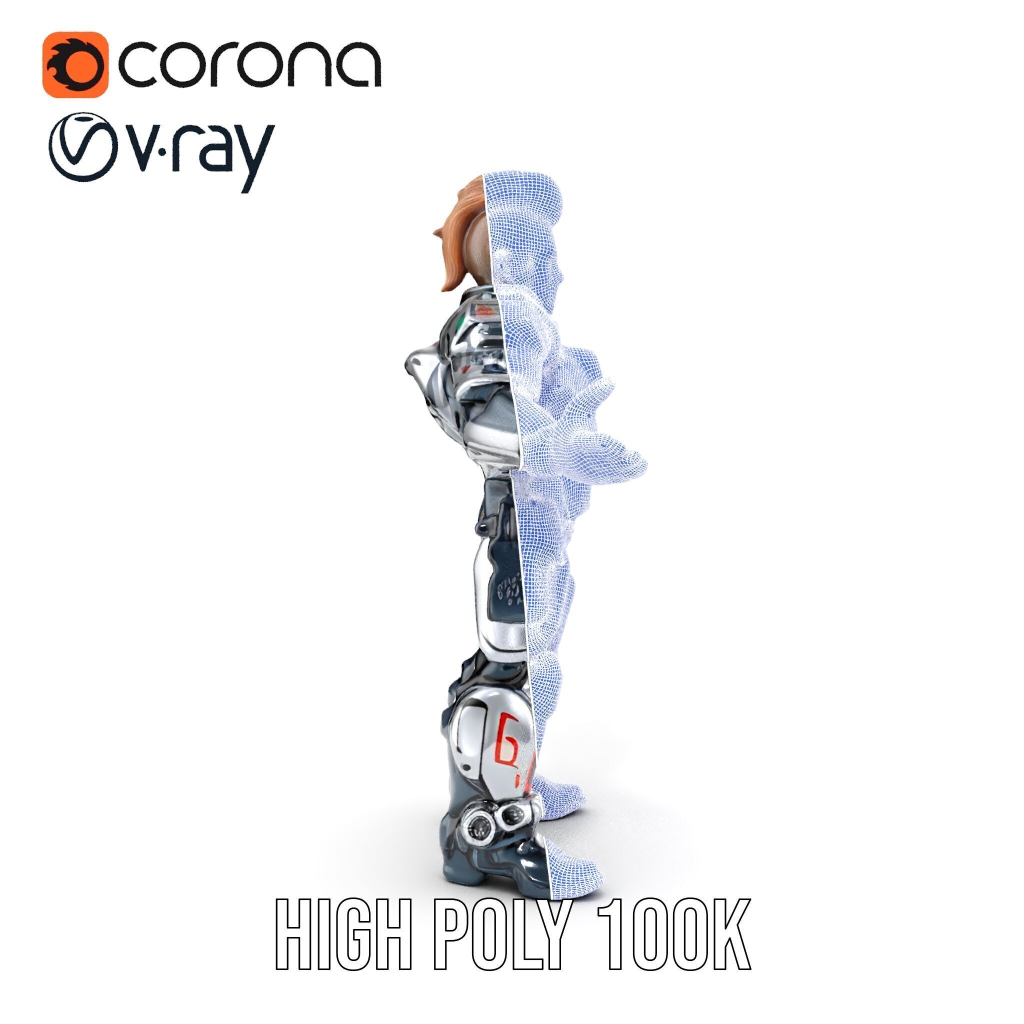 Cyberpunk Warrior Character  Fully Rigged and Animated Low-poly 3D model_40