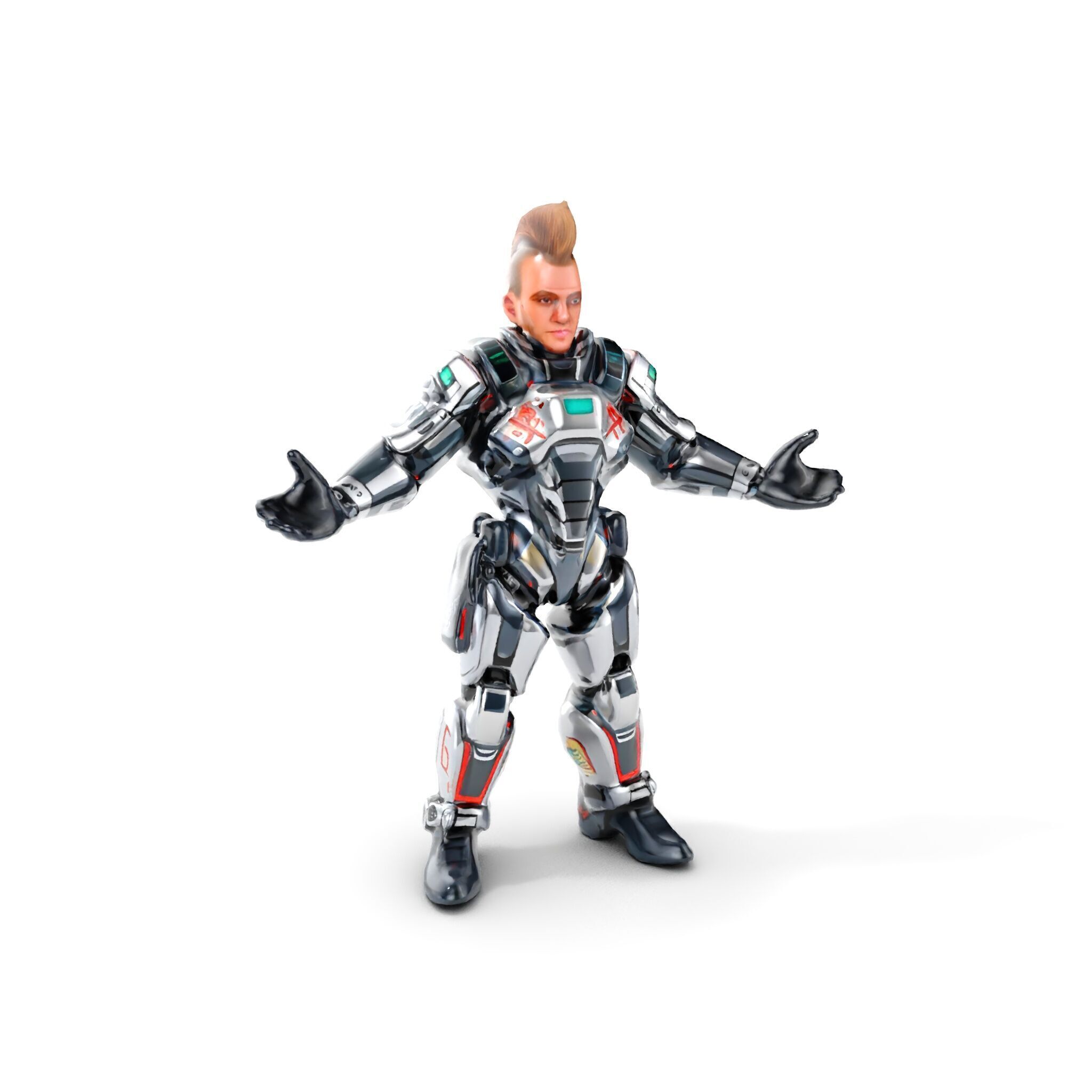 Cyberpunk Warrior Character  Fully Rigged and Animated Low-poly 3D model_32