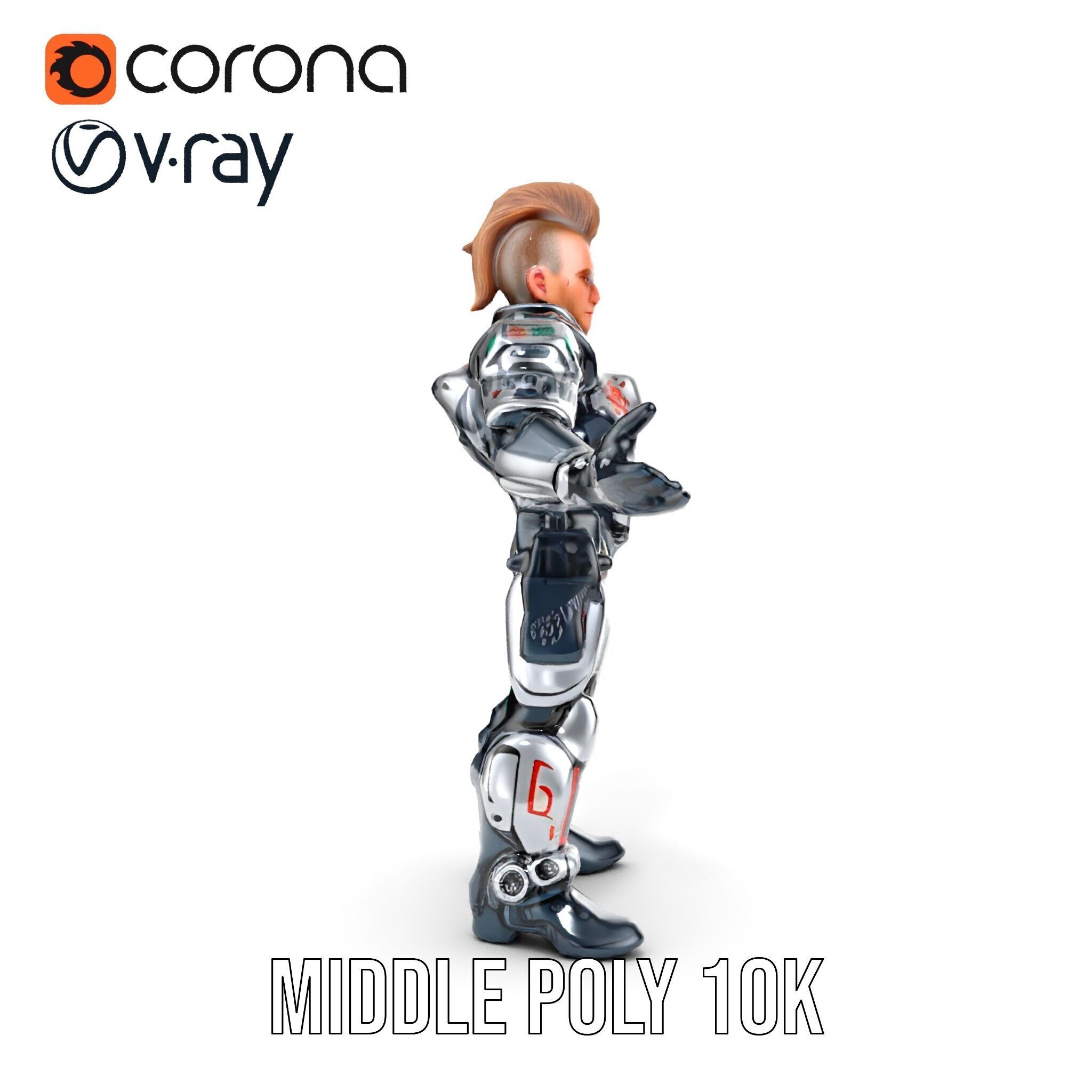 Cyberpunk Warrior Character  Fully Rigged and Animated Low-poly 3D model_29