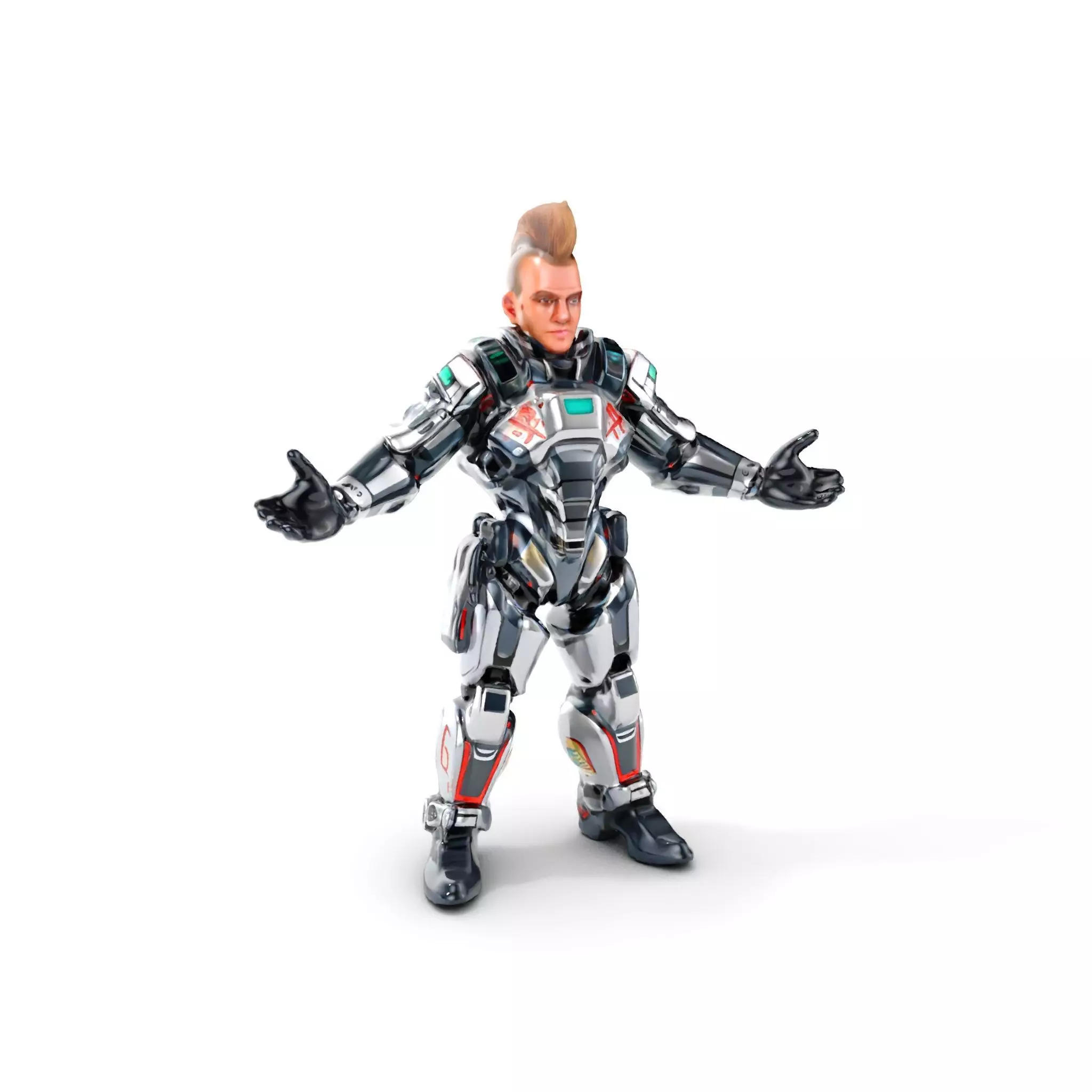 Cyberpunk Warrior Character  Fully Rigged and Animated Low-poly 3D model_0