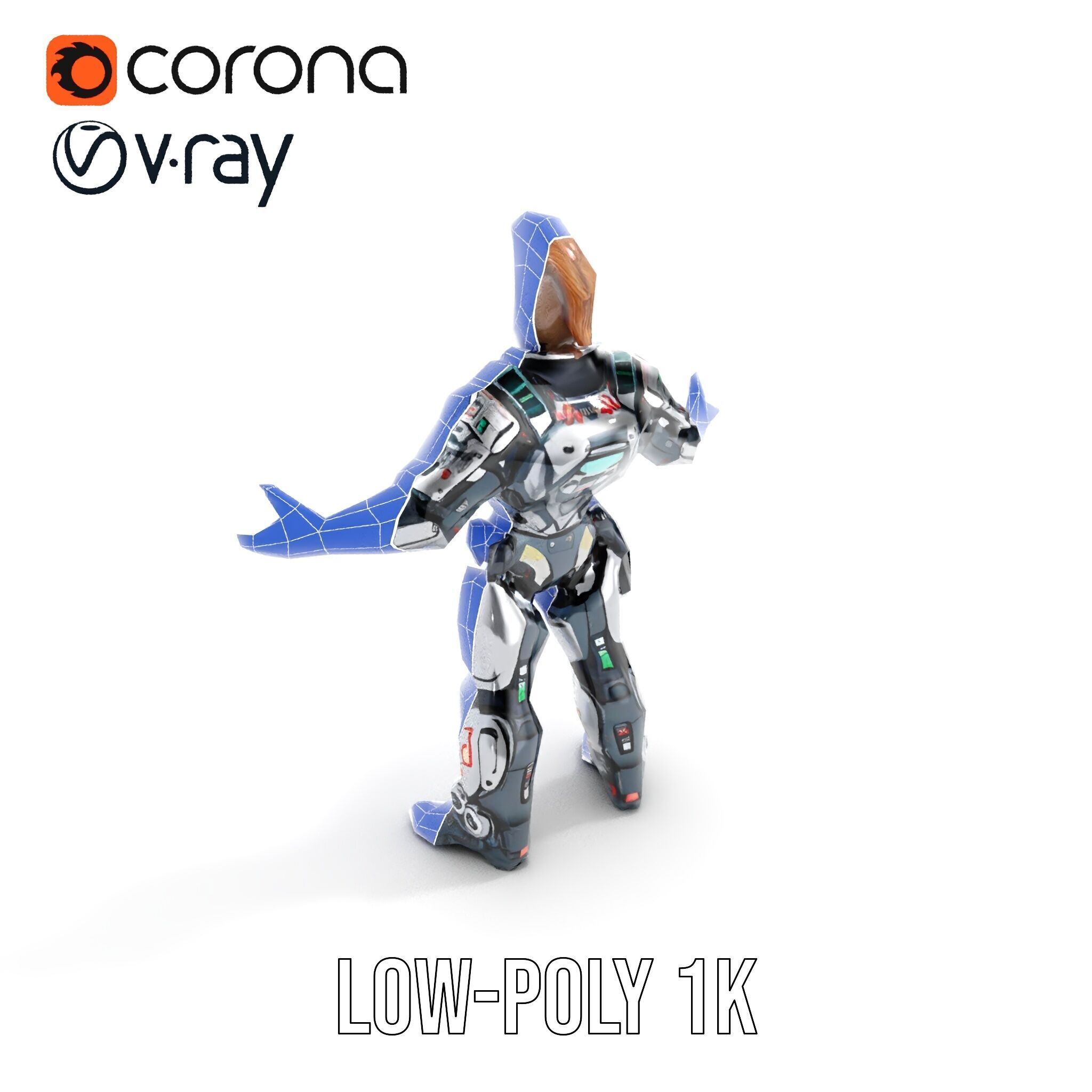 Cyberpunk Warrior Character  Fully Rigged and Animated Low-poly 3D model_13