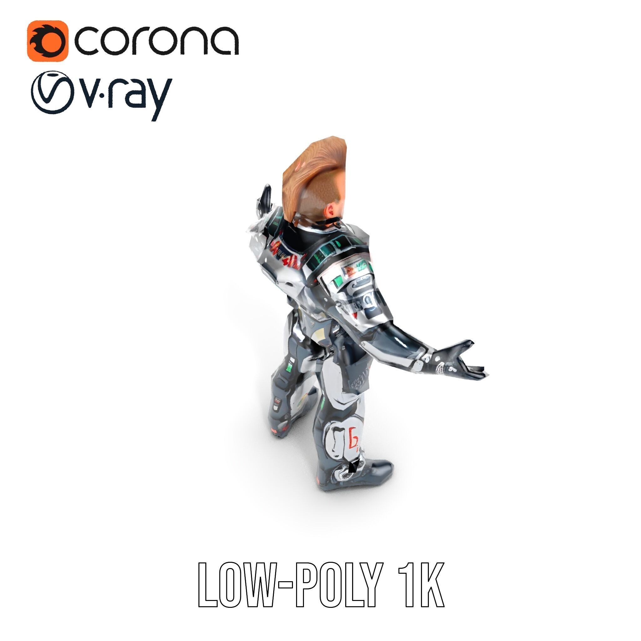 Cyberpunk Warrior Character  Fully Rigged and Animated Low-poly 3D model_21