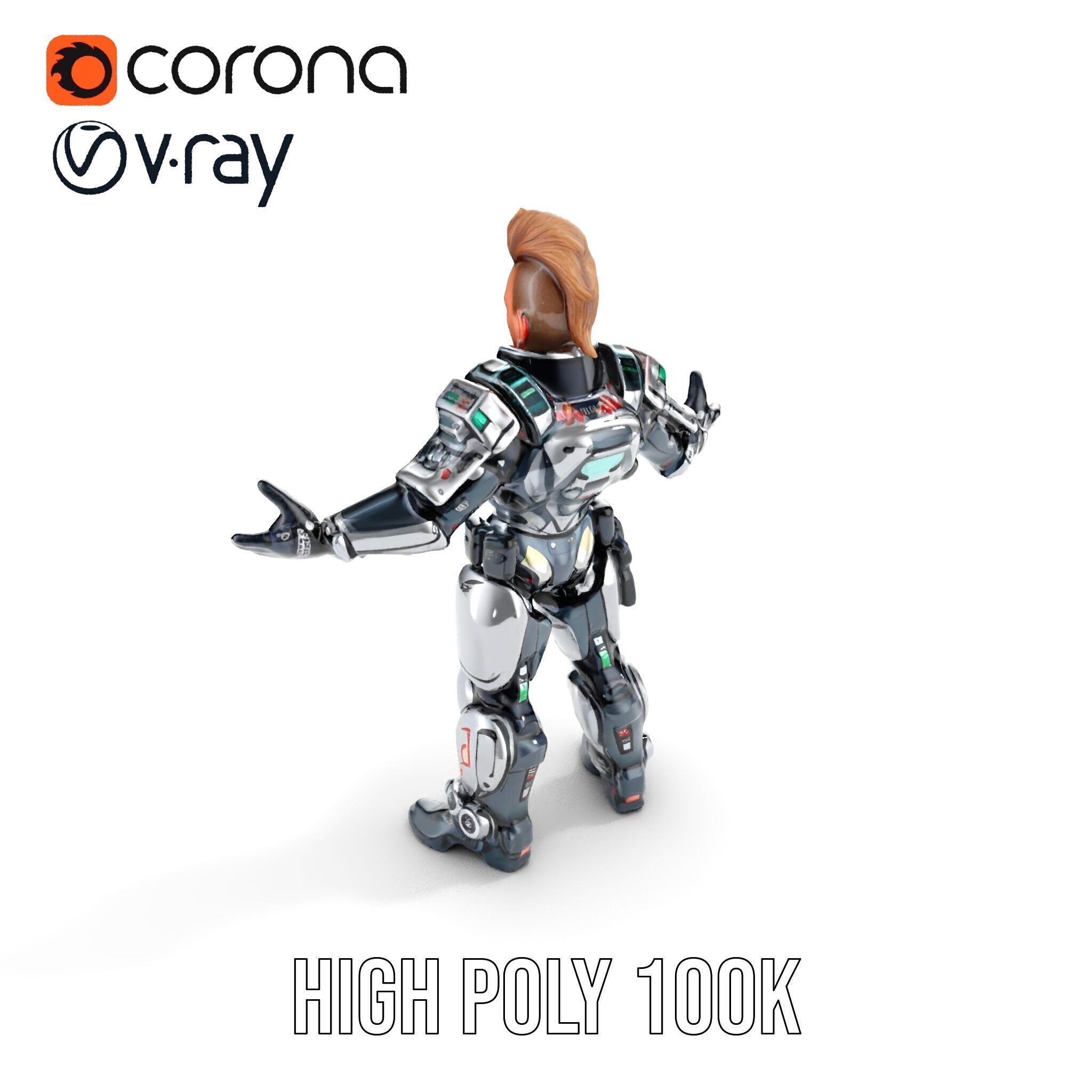 Cyberpunk Warrior Character  Fully Rigged and Animated Low-poly 3D model_31