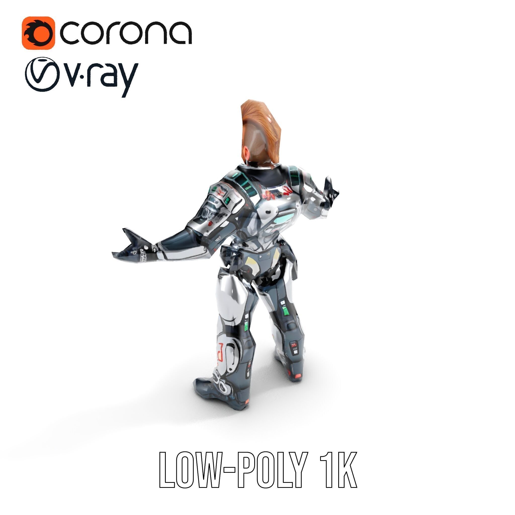 Cyberpunk Warrior Character  Fully Rigged and Animated Low-poly 3D model_10