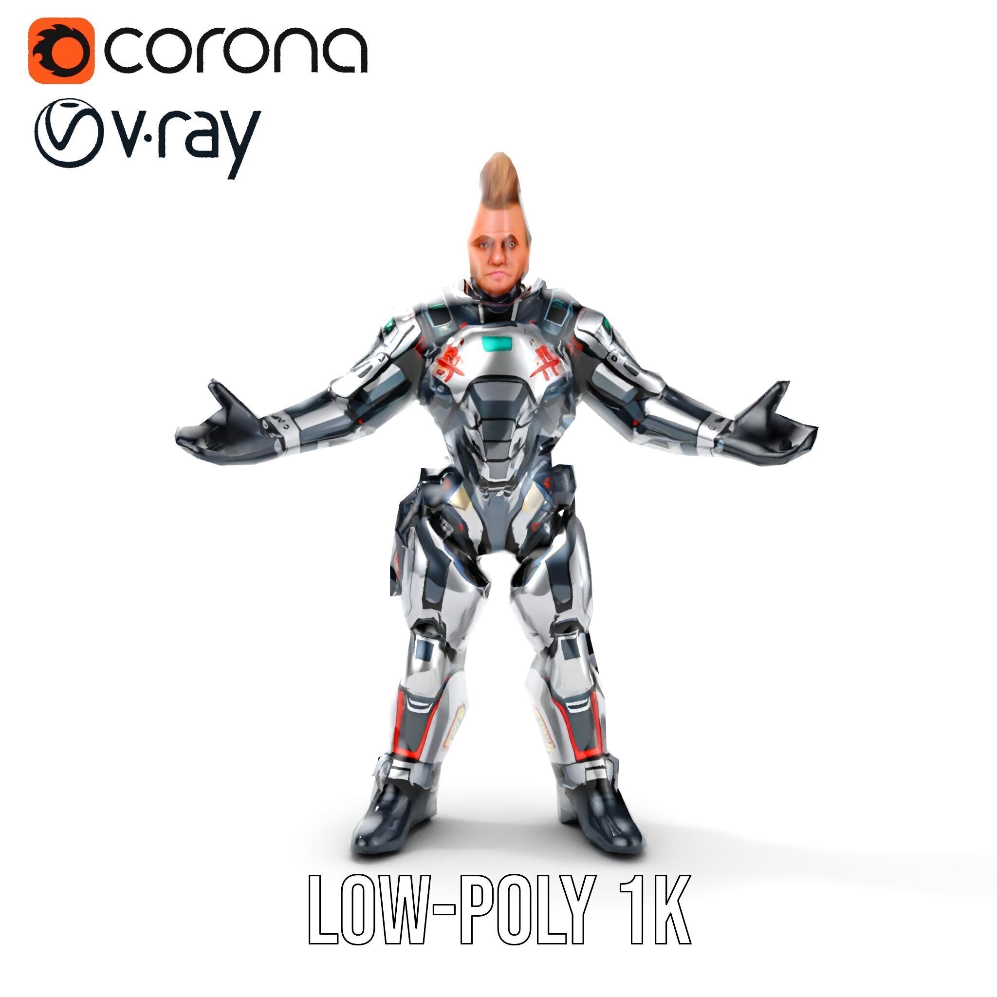 Cyberpunk Warrior Character  Fully Rigged and Animated Low-poly 3D model_30