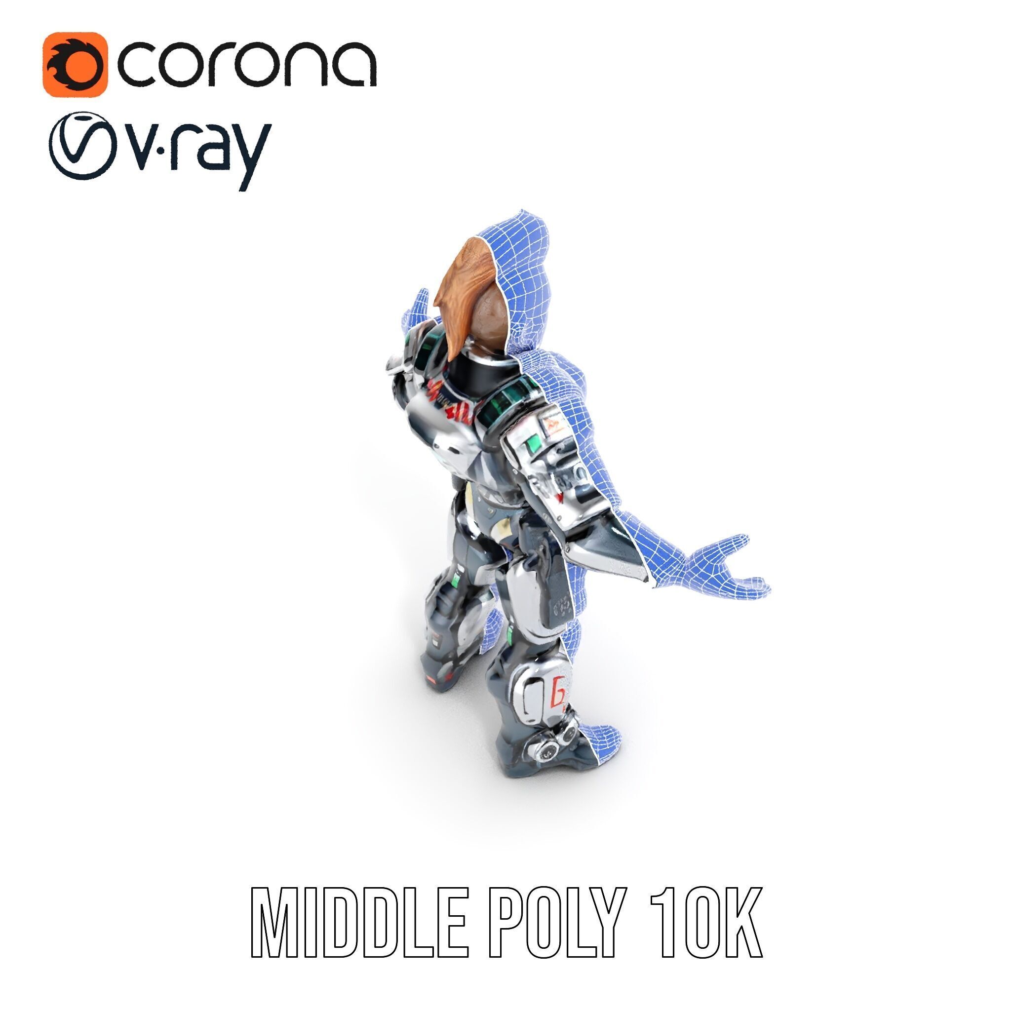 Cyberpunk Warrior Character  Fully Rigged and Animated Low-poly 3D model_34