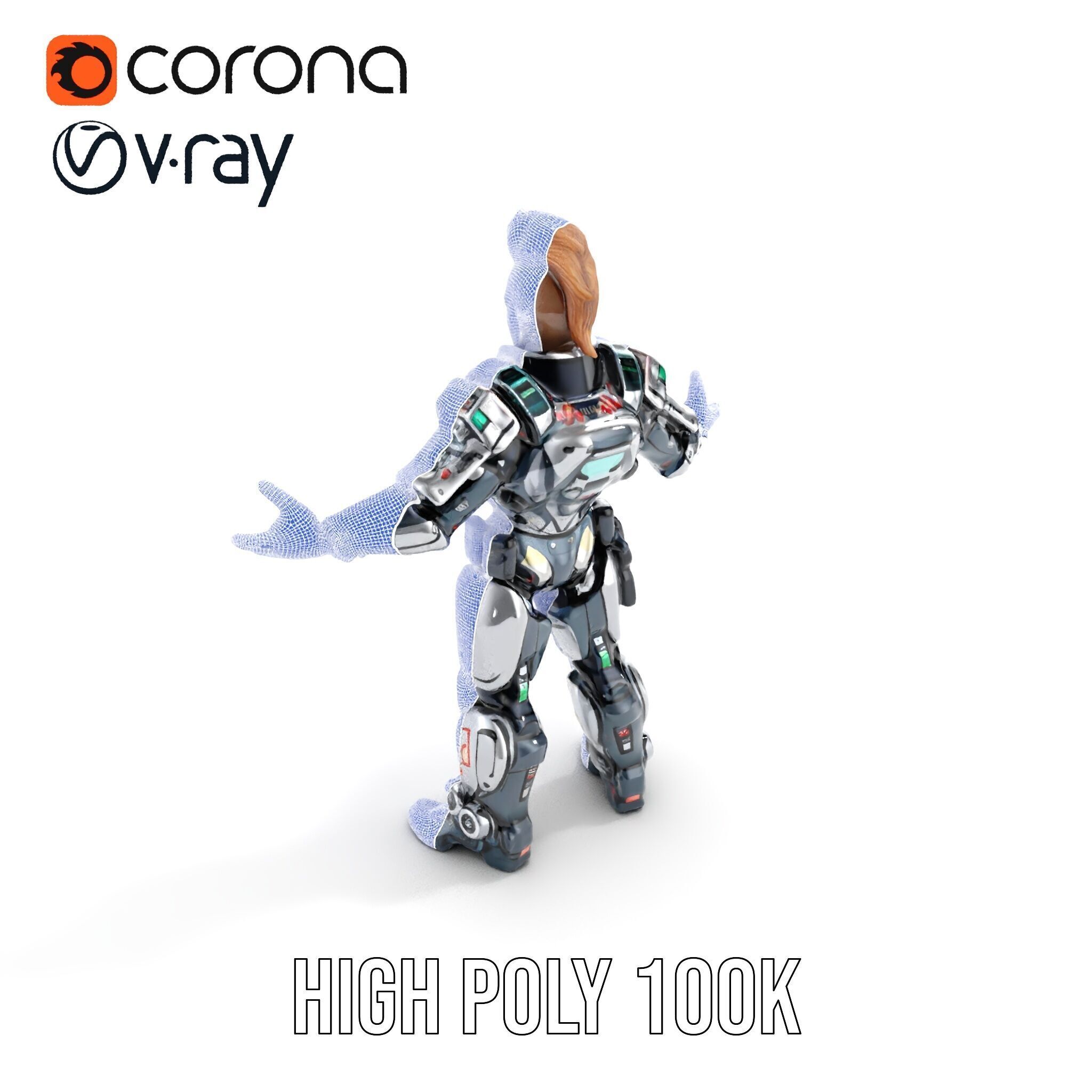 Cyberpunk Warrior Character  Fully Rigged and Animated Low-poly 3D model_36