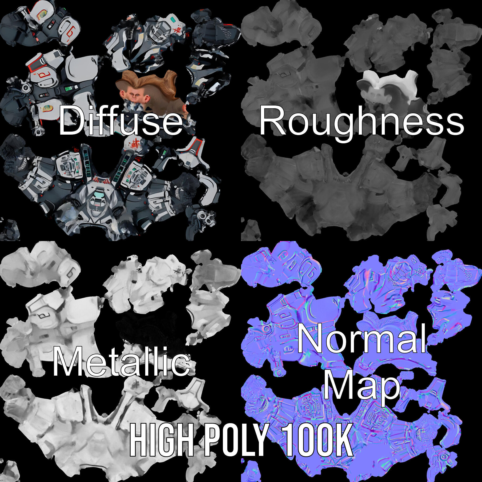 Cyberpunk Warrior Character  Fully Rigged and Animated Low-poly 3D model_4