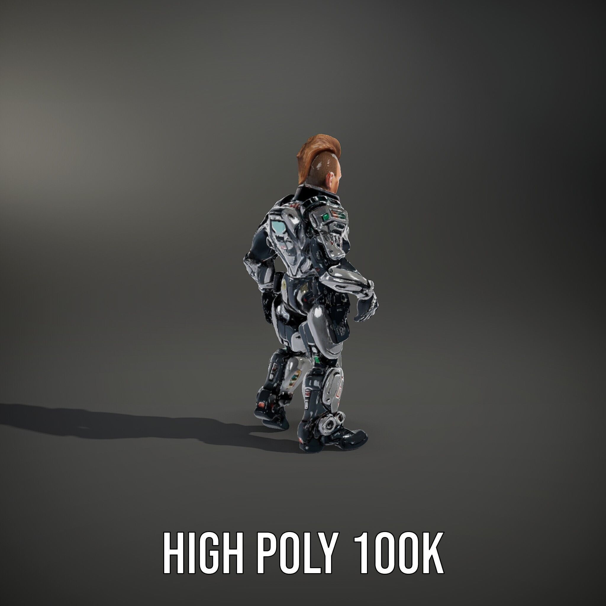 Cyberpunk Warrior Character  Fully Rigged and Animated Low-poly 3D model_28