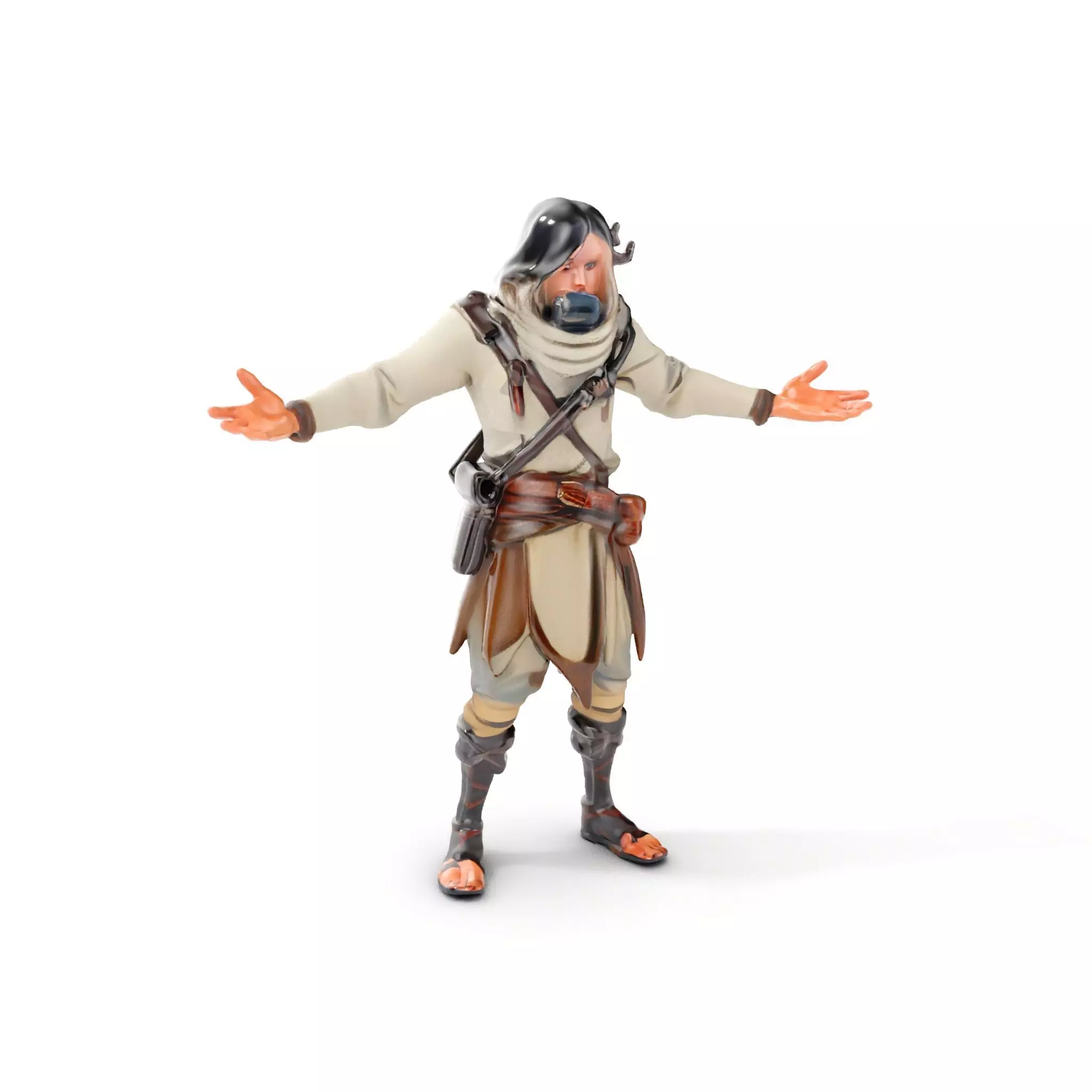 Desert Wanderer Character Rigged and Animated Low-poly 3D model