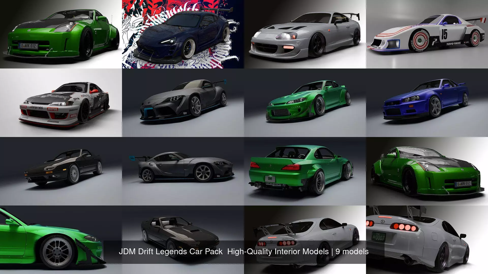 JDM Drift Legends Car Pack High-Quality Interior Models 3D Model Collection_0