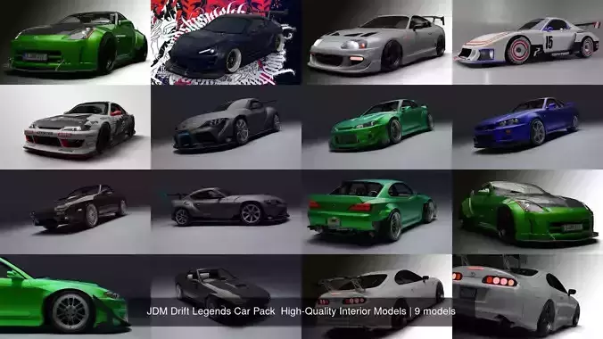 JDM Drift Legends Car Pack  High-Quality Interior Models 3D Model Collection