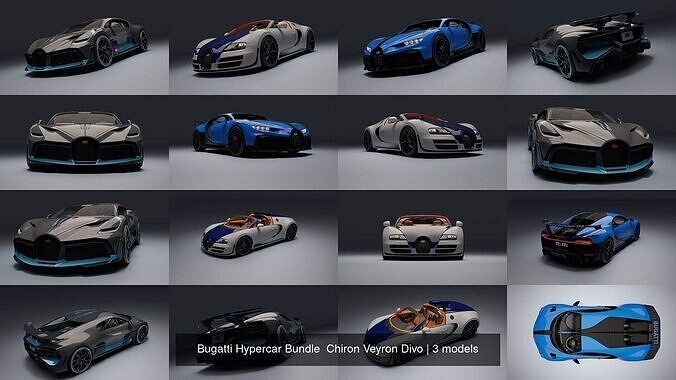 Bugatti Hypercar Bundle  Chiron Veyron Divo 3D Model Collection