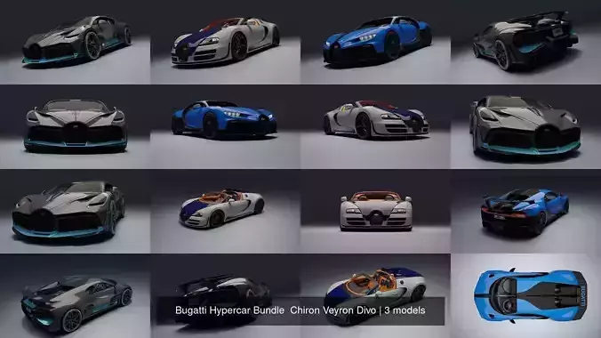 Bugatti Hypercar Bundle  Chiron Veyron Divo 3D Model Collection