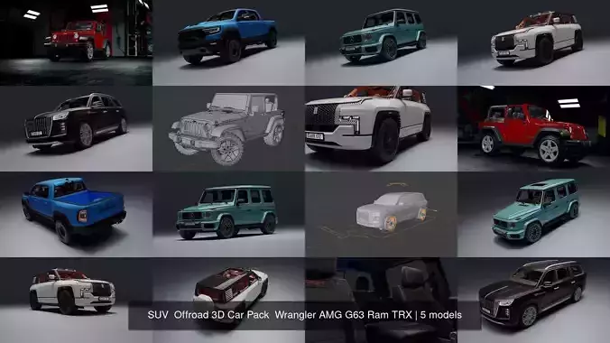 SUV  Offroad 3D Car Pack  Wrangler AMG G63 Ram TRX 3D Model Collection