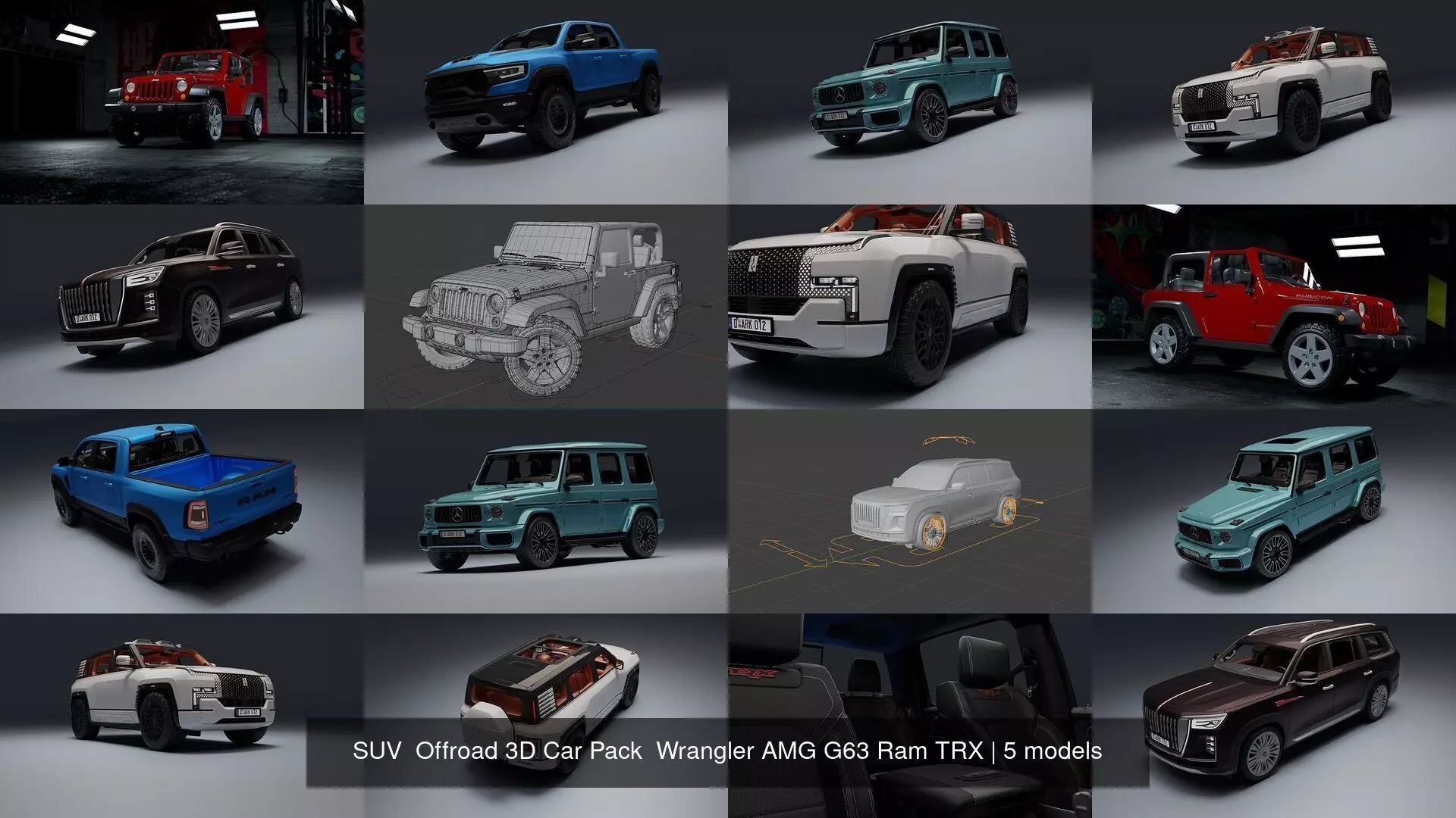 SUV  Offroad 3D Car Pack  Wrangler AMG G63 Ram TRX 3D Model Collection_0