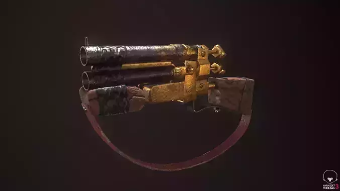 Mini Gold Shotgun - Game Ready Low Poly PBR 3D Model