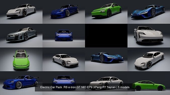 Electric Car Pack  RS e-tron GT NIO EP9 XPeng P7 Taycan 3D Model Collection