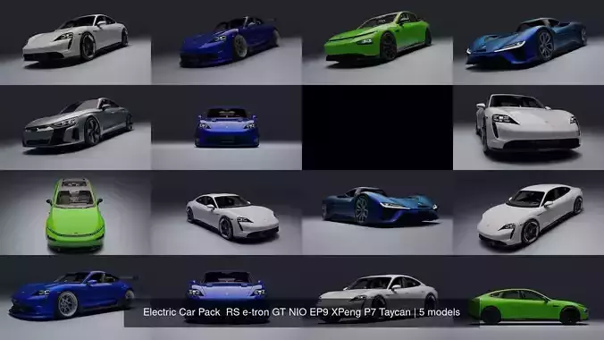 Electric Car Pack  RS e-tron GT NIO EP9 XPeng P7 Taycan 3D Model Collection