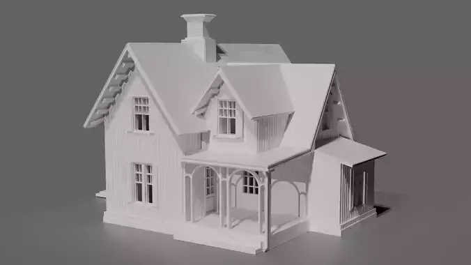 Classic Countryside Wooden House Low Poly Game Ready 3D Model