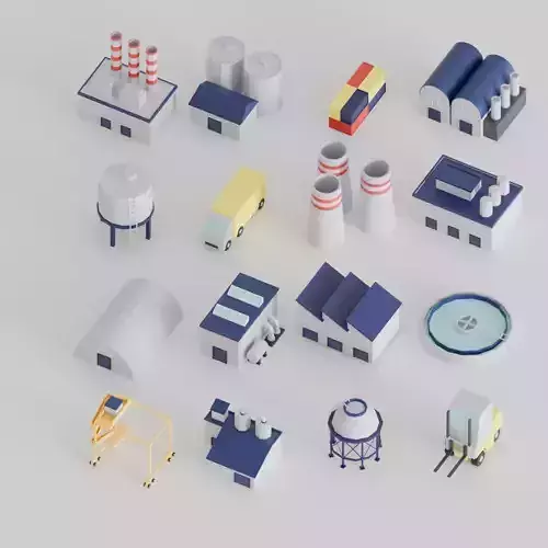 Low Poly Industrial Equipment Set