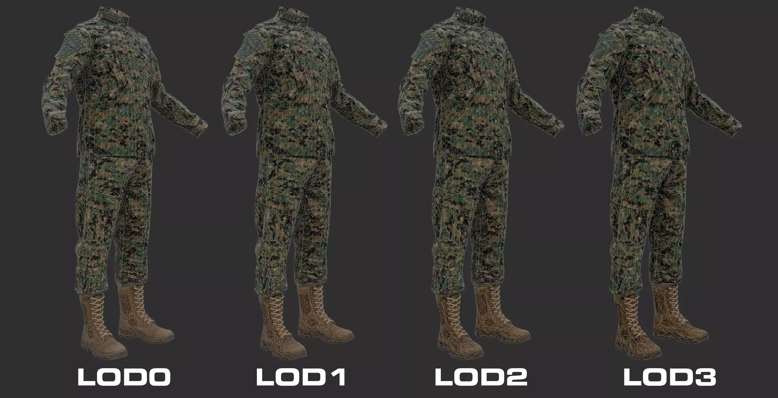 Modern Military Uniform Authentic USMC US Army Camos UE5-Ready  Low-poly 3D model_4