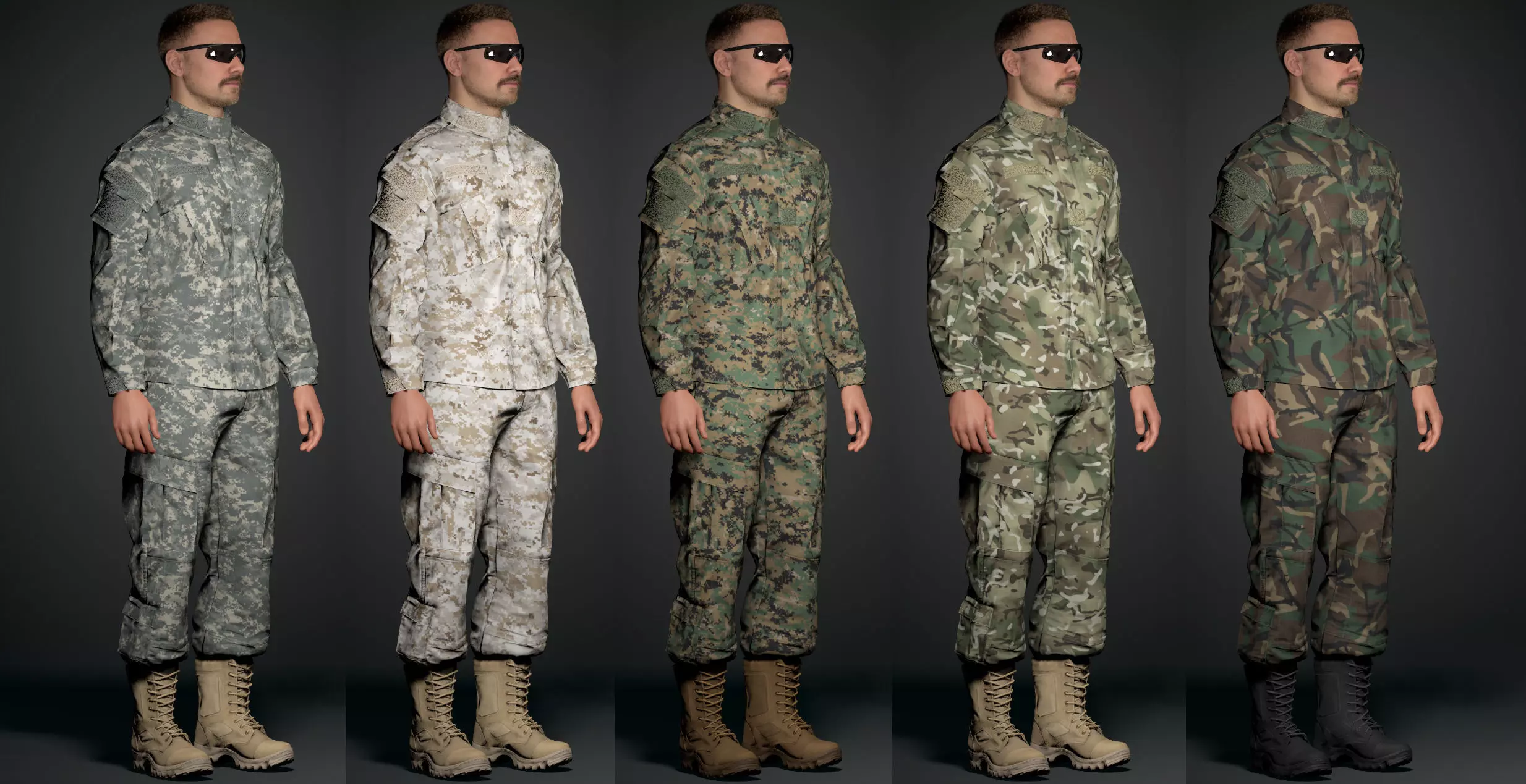 Modern Military Uniform Authentic USMC US Army Camos UE5-Ready  Low-poly 3D model_0