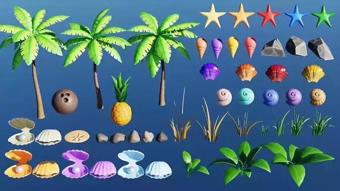 Stylized Beach Nature Asset Pack-Blender Low-poly 3D model