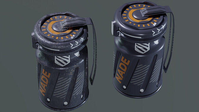 Sci-Fi Grenade 3D Model Pack Damaged and Clean  Game Ready Low-poly 3D model