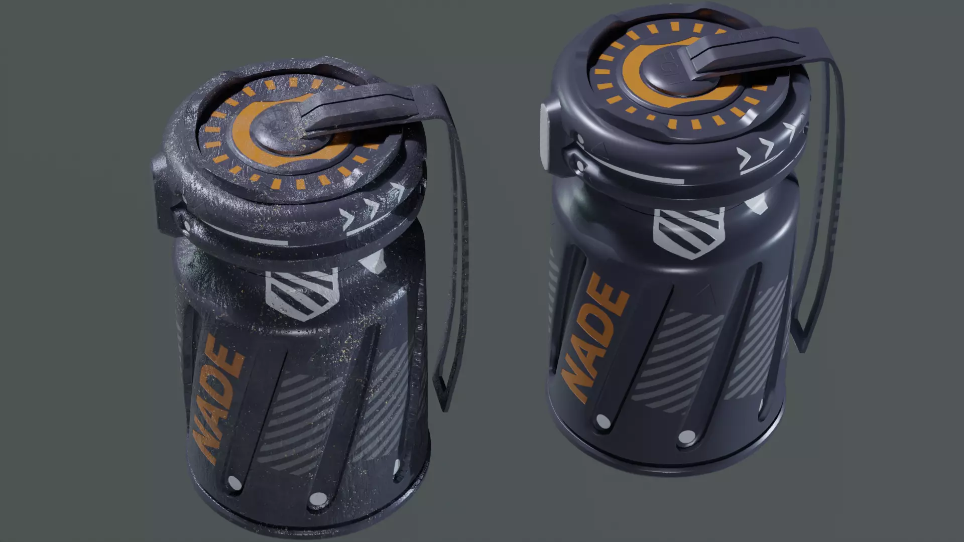 Sci-Fi Grenade 3D Model Pack Damaged and Clean Game Ready Low-poly 3D model_0