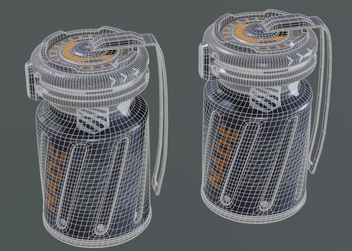 Sci-Fi Grenade 3D Model Pack Damaged and Clean Game Ready Low-poly 3D model_12