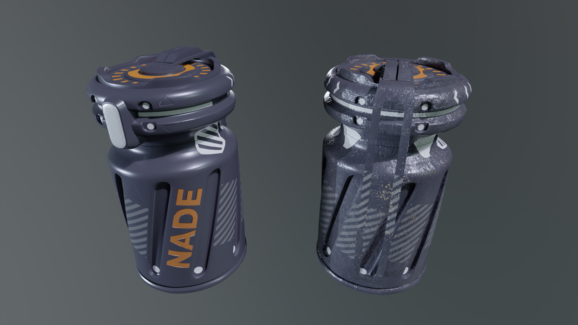 Sci-Fi Grenade 3D Model Pack Damaged and Clean Game Ready Low-poly 3D model_4