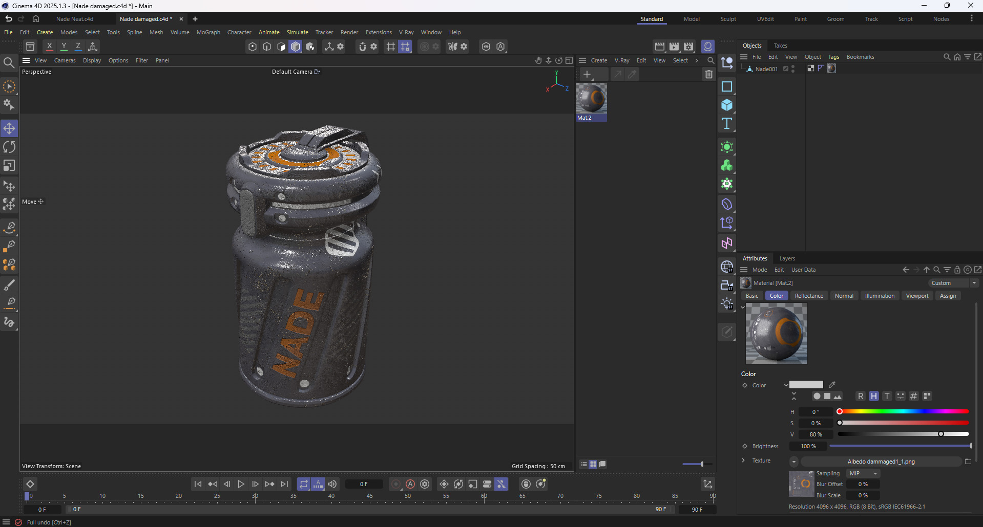 Sci-Fi Grenade 3D Model Pack Damaged and Clean Game Ready Low-poly 3D model_19