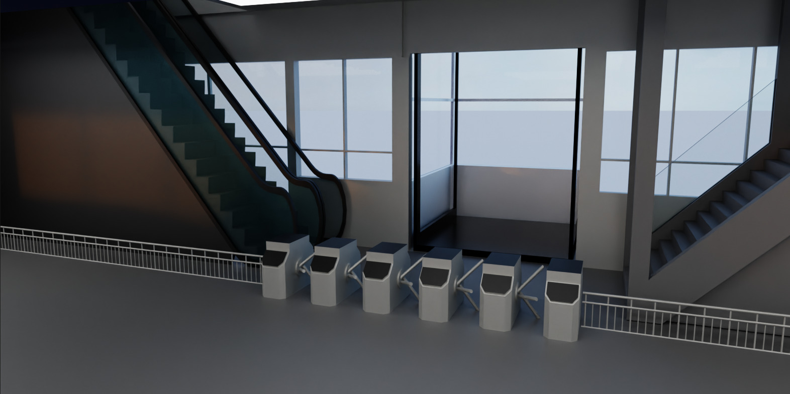 Subway Station with 6-Car Electric Train Blender 3D model_14