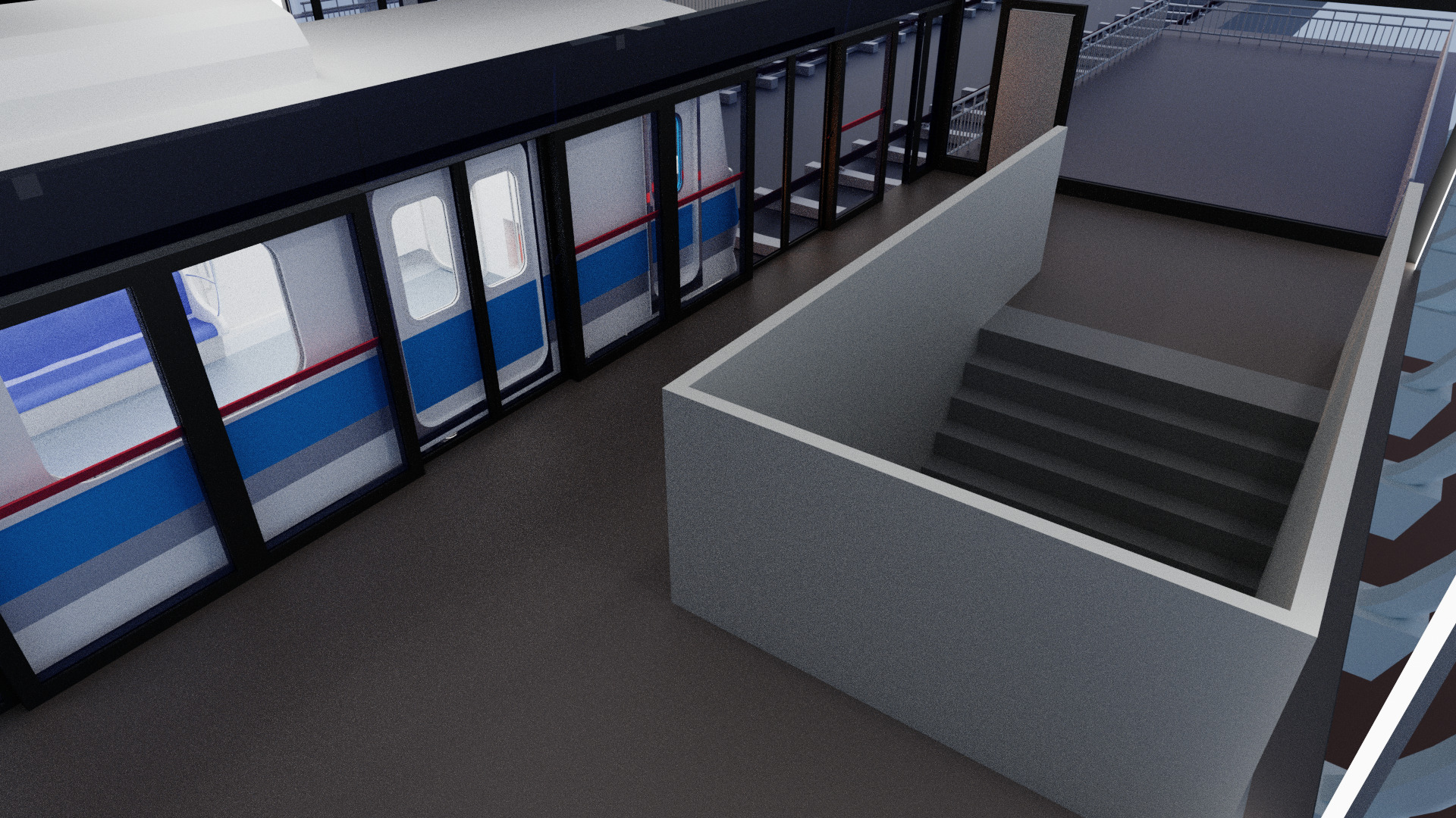 Subway Station with 6-Car Electric Train Blender 3D model_8