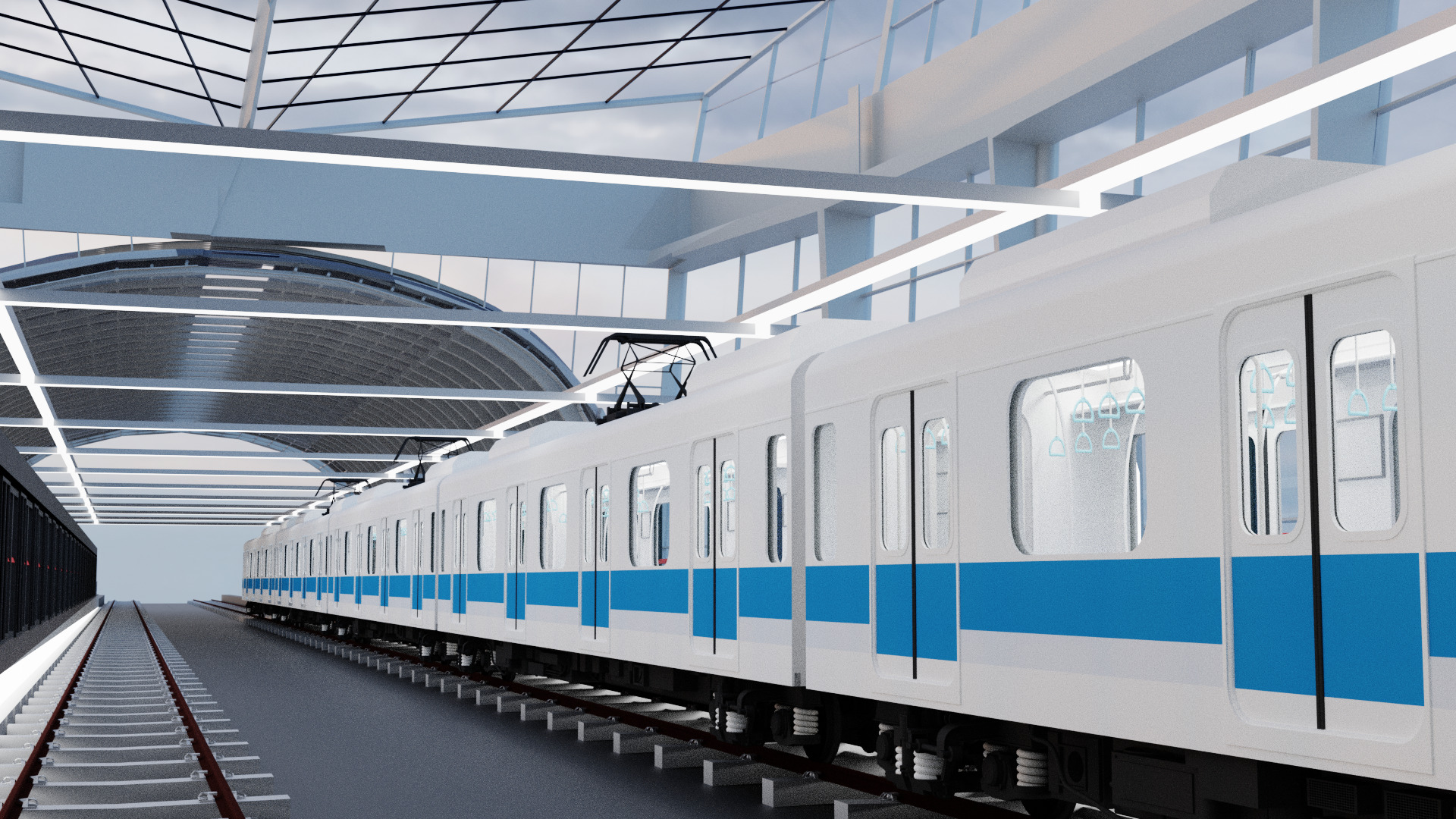 Subway Station with 6-Car Electric Train Blender 3D model_9