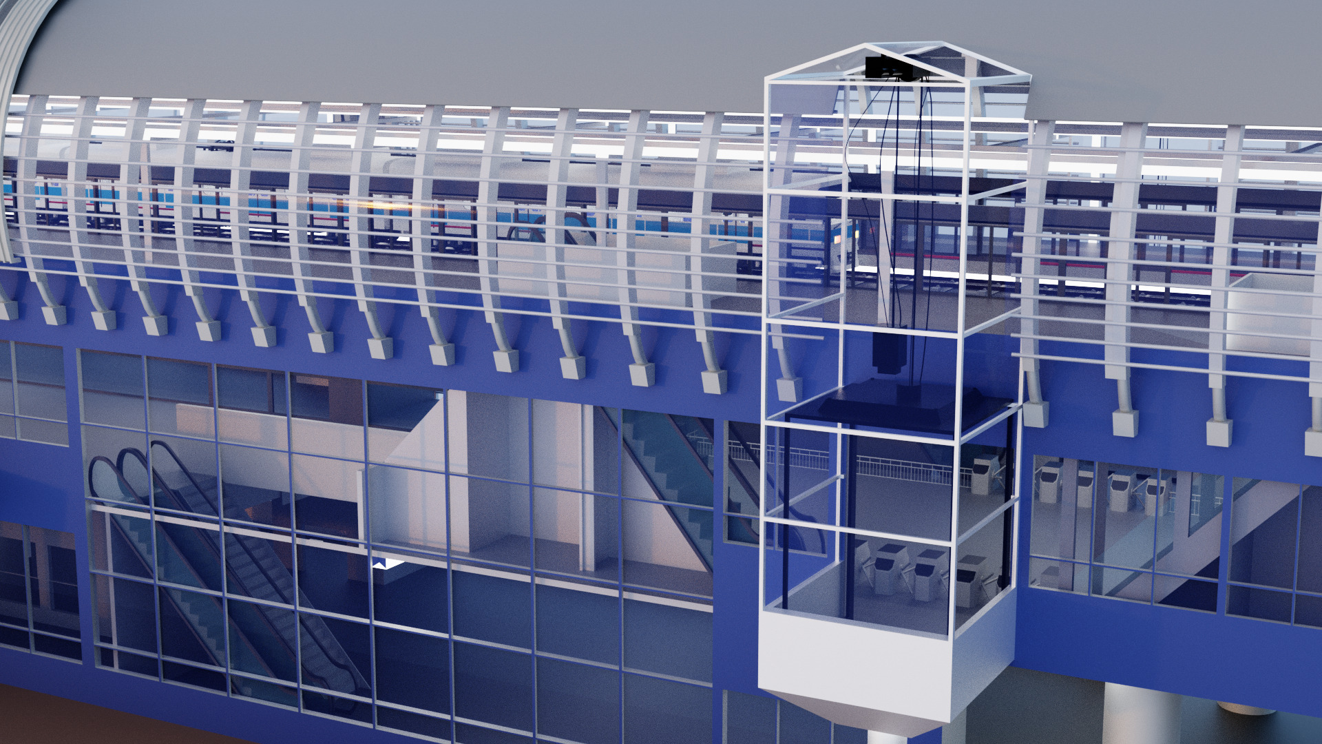 Subway Station with 6-Car Electric Train Blender 3D model_16