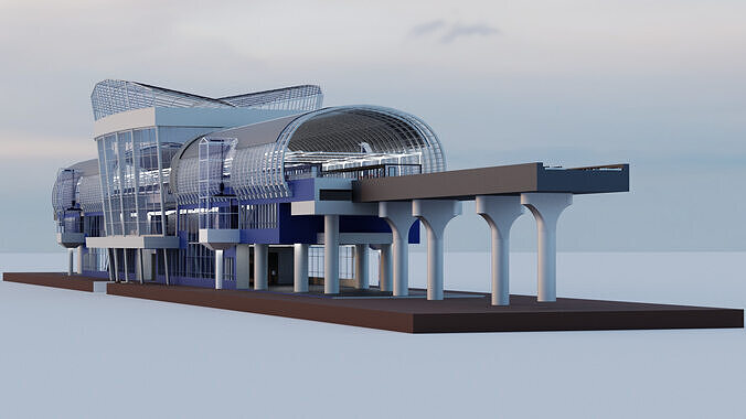 Subway Station with 6-Car Electric Train Blender 3D model