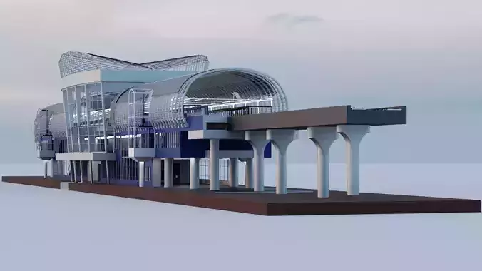 Subway Station with 6-Car Electric Train Blender 3D model