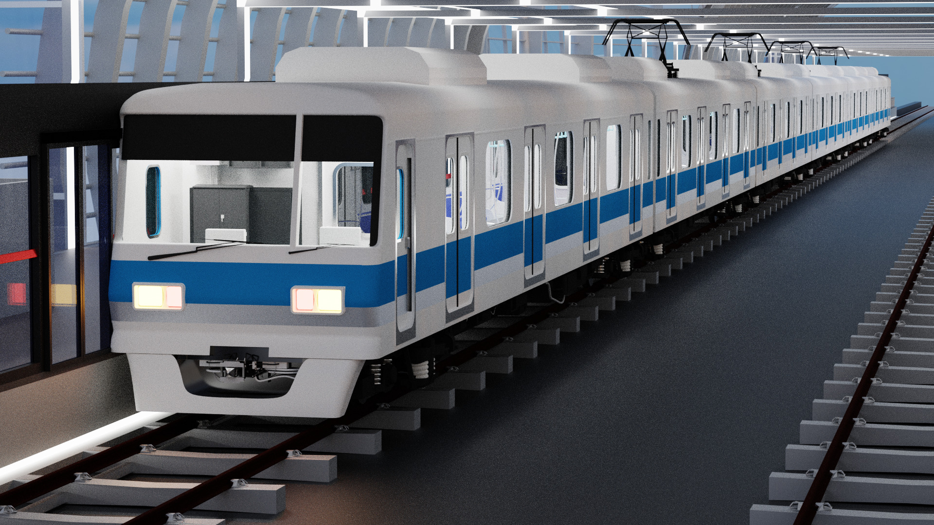 Subway Station with 6-Car Electric Train Blender 3D model_6