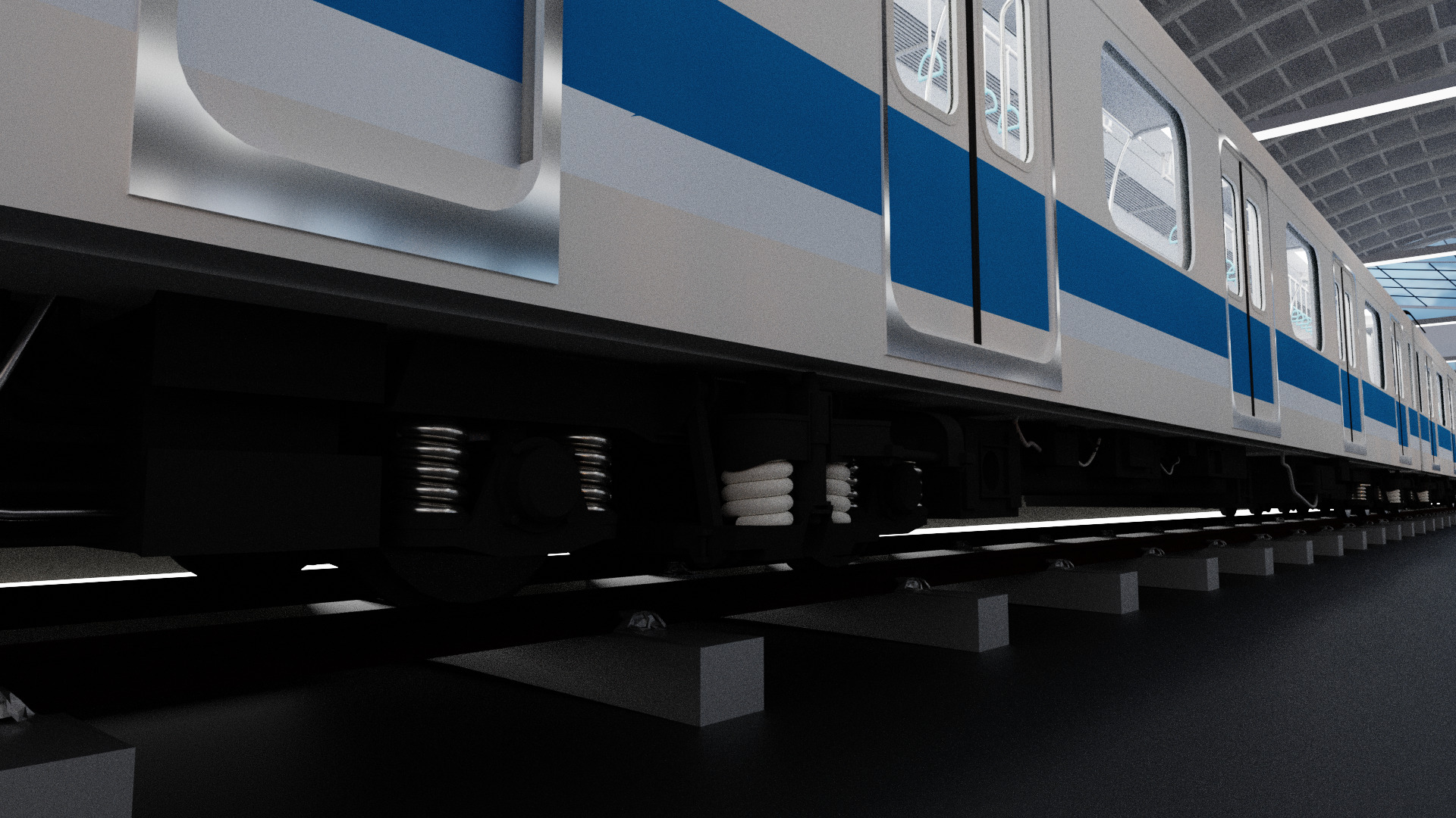 Subway Station with 6-Car Electric Train Blender 3D model_7