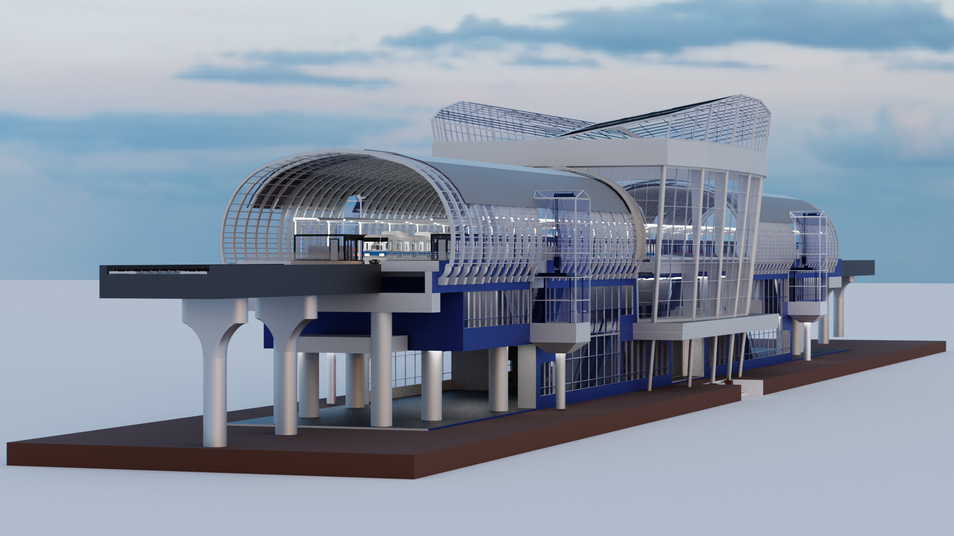 Subway Station with 6-Car Electric Train Blender 3D model_3