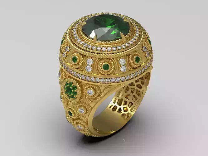 Mens Ring with Large Round Stone  3D Model