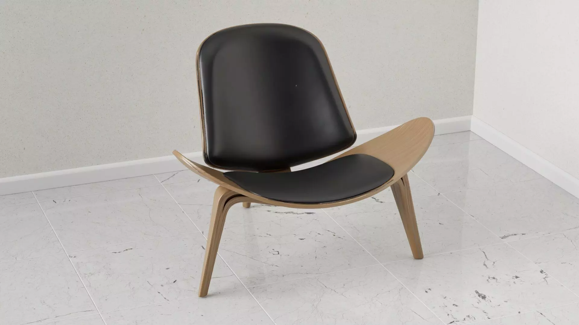 Modern Curved Wood Chair with Black Cushion Scandinavian Design 3D model