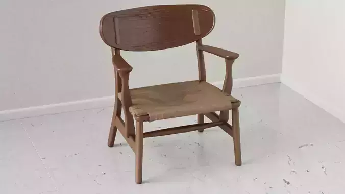 Wooden Armchair 3D Model Japandi Style with Woven Seat