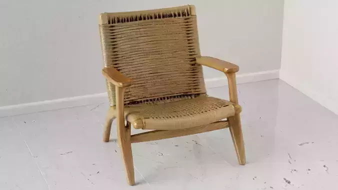 Modern Scandinavian Wood Woven Armchair 3D Model Lounge Chair