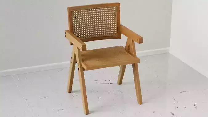 Wood and Cane Armchair 3D Model Modern Design for Archviz