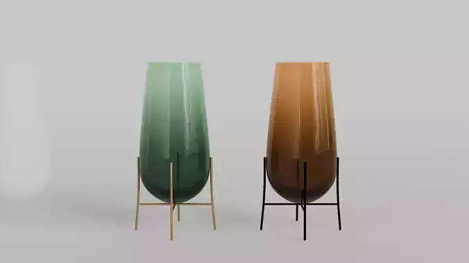 Echasse Vase 3D Model Green Smoked and Amber Glass Variants