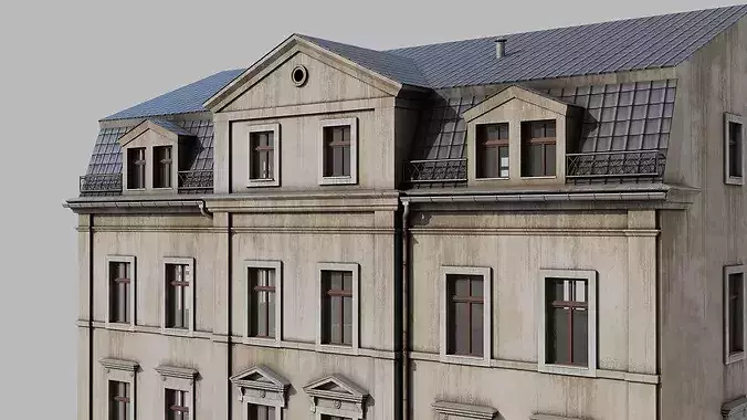 Classic building Low-poly 3D model 6
